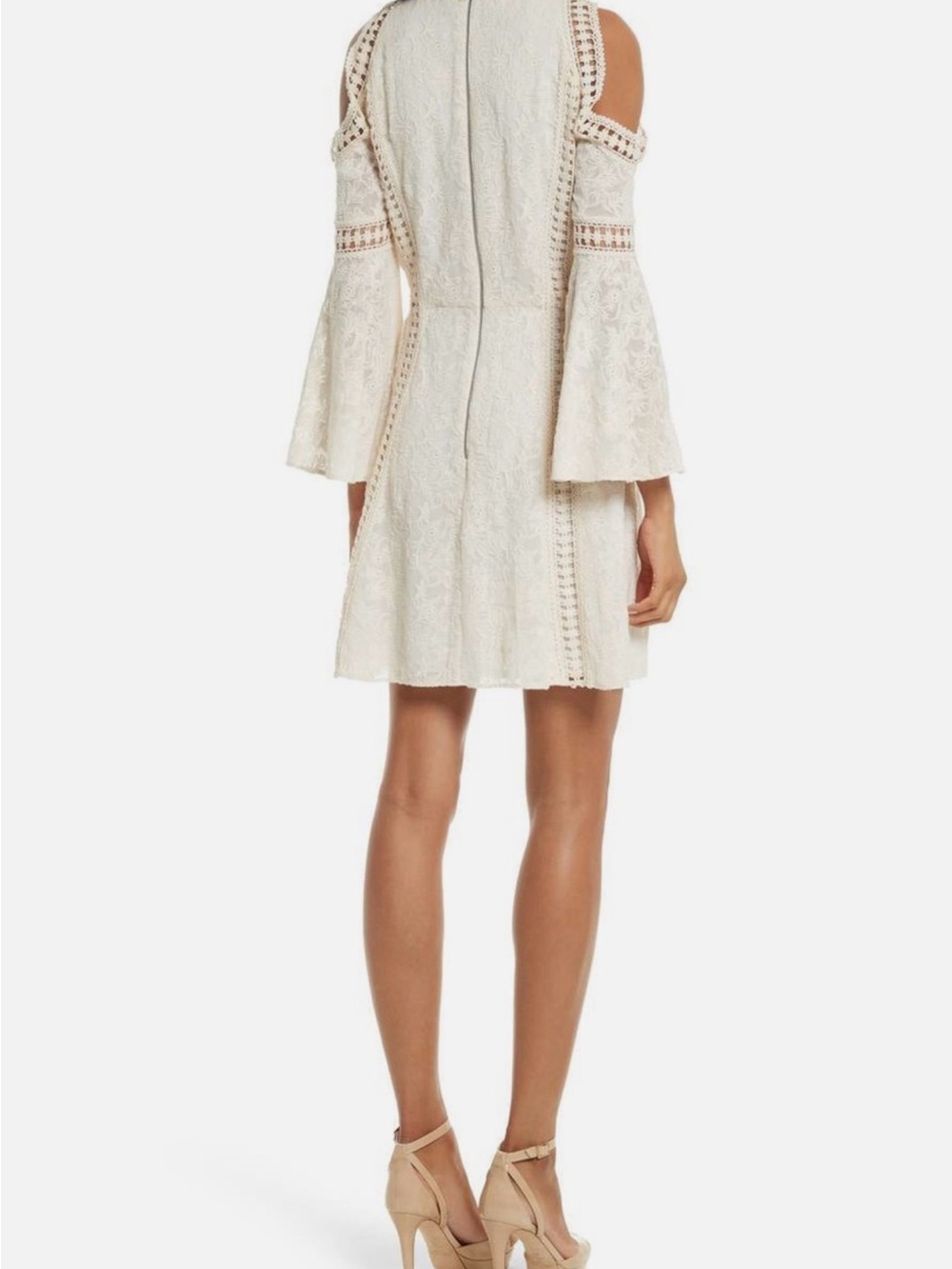 Alice + Olivia Embroidered Lace Cold-Shoulder Mini Dress in Cream - Picture 2 of 10